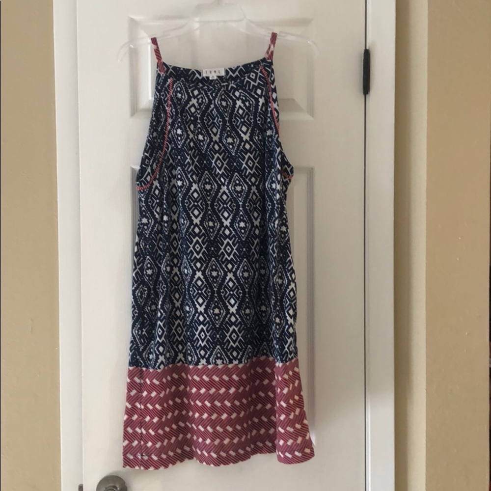 Sleeveless Midi Dress-Navy, Red and White.